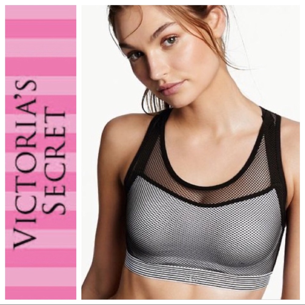 VICTORIAS SECRET VSX WHITE BLACK MESH SPORTS BRA…NWOT